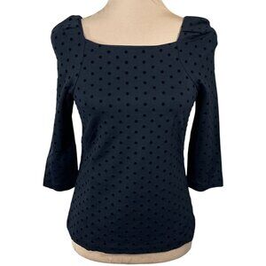 New Ann Taylor Petite Velvet Dot Top Puff Sleeve Size XSP Extra Small Black